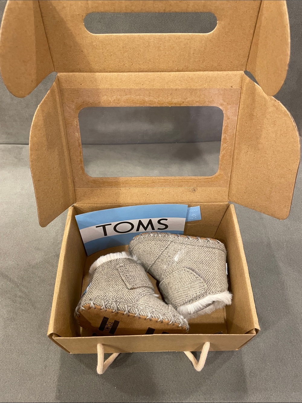 NEW Tom’s Newborn Cuna Grey Booties NIB Drizzle Herringbone 0-6 month Baby Shoex